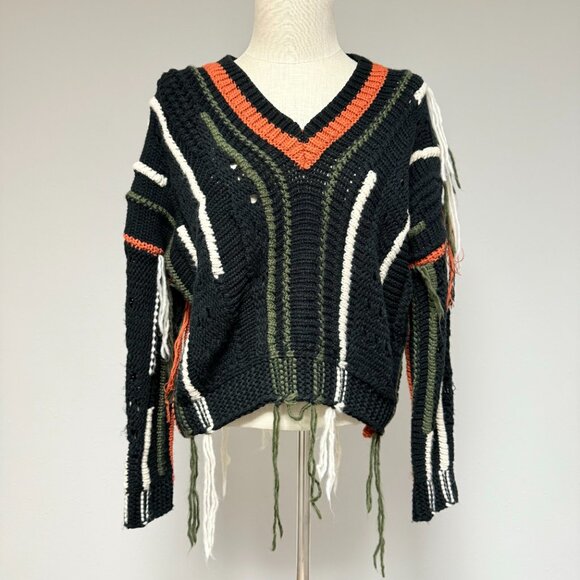 Elan Knitted Fringed Chunky Boho Sweater - Picture 3 of 9